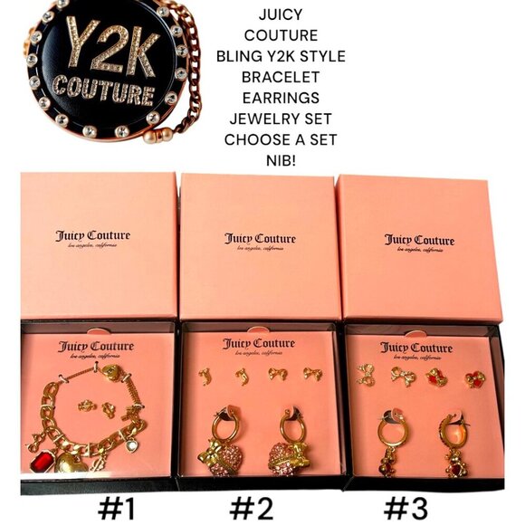 JUICY COUTURE JEWELRY SET Y2K STYLE CHOOSE‎ SET BRACELET CHARM EARRINGS SET NIB - Picture 1 of 5